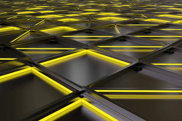 Стіна з матової металевої плитки з діагональними елементами, що світяться — стокове фото