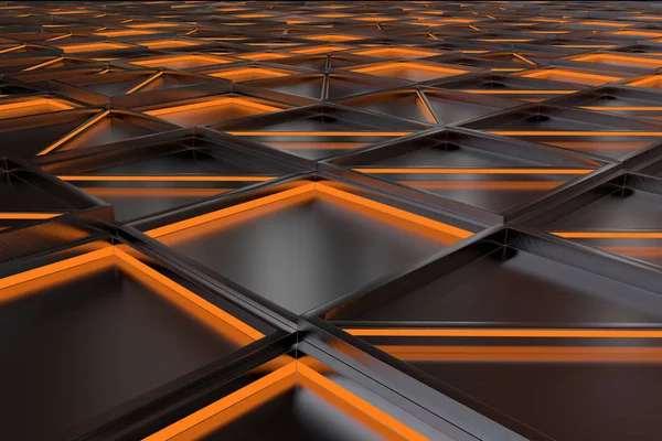 Стіна з матової металевої плитки з діагональними елементами, що світяться — стокове фото
