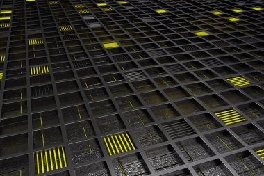 Parlak çizgiler ve öğeleri fırçalanmış metal şekillerle yapılmış, fütüristik teknolojik veya endüstriyel arka plan