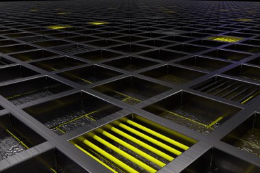 Parlak çizgiler ve öğeleri fırçalanmış metal şekillerle yapılmış, fütüristik teknolojik veya endüstriyel arka plan