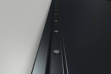 Perçin ile siyah ve beyaz arka plan üzerinde beyaz dikdörtgen plaka