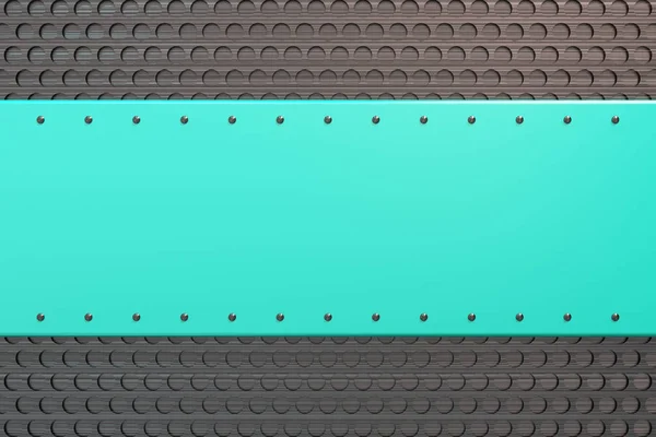 Rechthoekige gekleurde plaat met klinknagels op circulaire grille backgro — Stockfoto