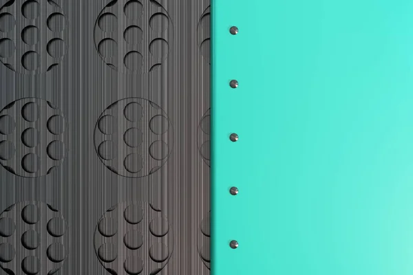 Rechthoekige gekleurde plaat met klinknagels op circulaire grille backgro — Stockfoto