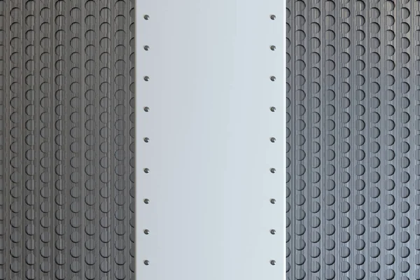 Rechteckige farbige Platte mit Nieten auf rundem Gitterboden — Stockfoto