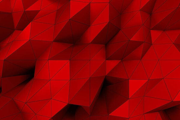 Abstract futuristic background made of polygonal shape. Colored low poly displaced surface with dark connecting lines. 3D rendering illustration