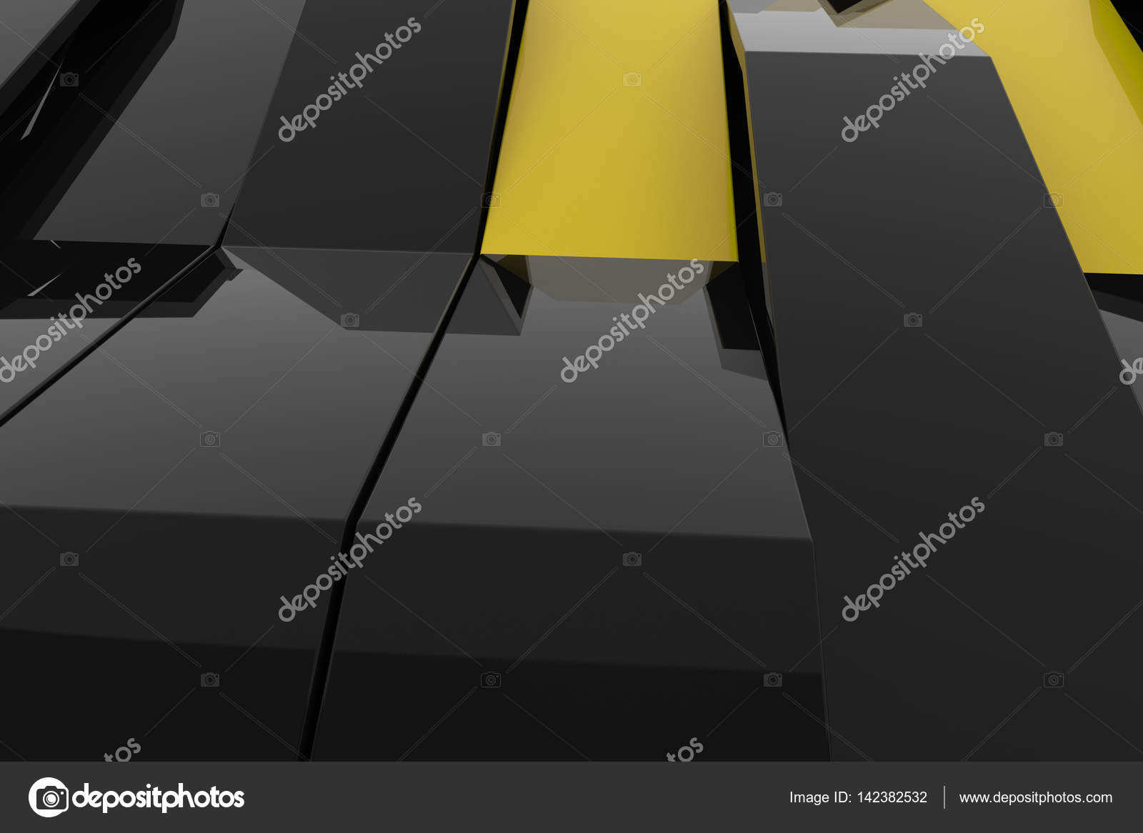 3D rendering of black gloss plastic waves with colored elements Stock