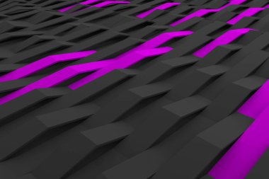 renkli elemanları ile siyah mat plastik dalgaların 3D render