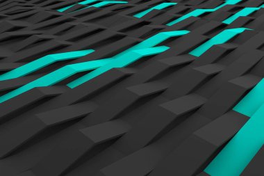 renkli elemanları ile siyah mat plastik dalgaların 3D render