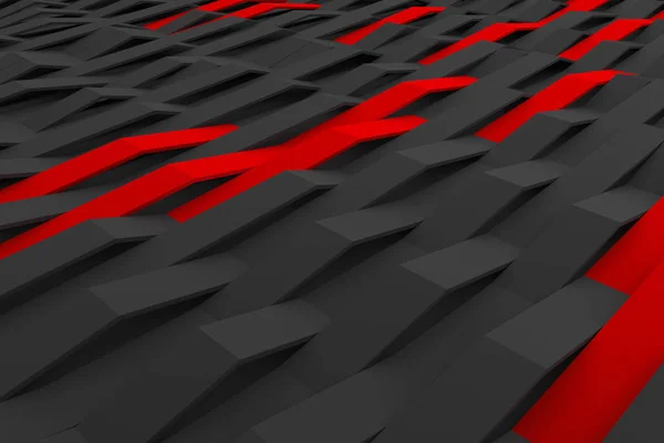 3D renderização de ondas de plástico preto fosco com elementos coloridos — Fotografia de Stock