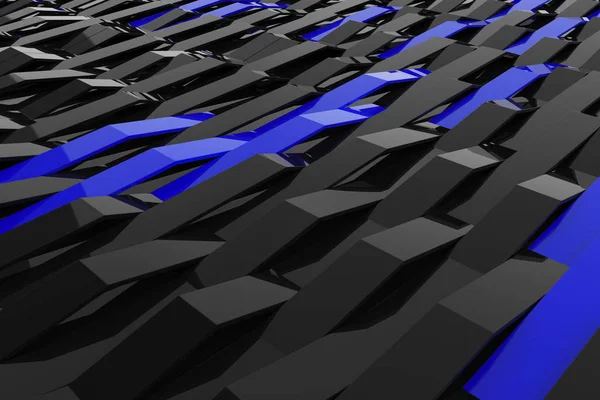 Representación 3D de ondas plásticas de brillo negro con elementos de color —  Fotos de Stock