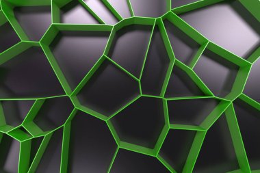 Soyut renkli 3d voronoi rendeleyin siyah arka plan üzerine