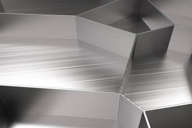 Soyut 3d voronoi rendeleyin fırçalanmış metal zemin üzerine