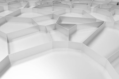Soyut beyaz 3d voronoi rendeleyin beyaz arka plan üzerinde