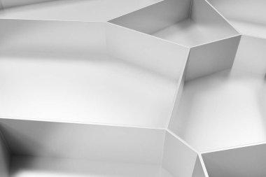 Soyut beyaz 3d voronoi rendeleyin beyaz arka plan üzerinde