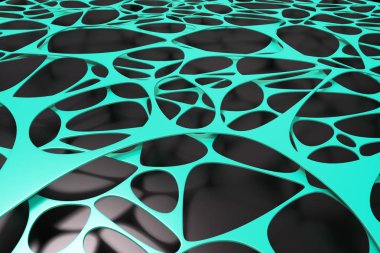 Siyah arka plan üzerine soyut 3d voronoi organik yapı