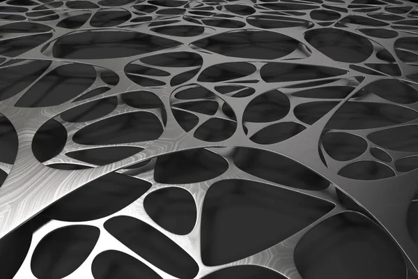 Βουρτσισμένο μέταλλο voronoi οργανική δομή σε μαύρο φόντο — Φωτογραφία Αρχείου