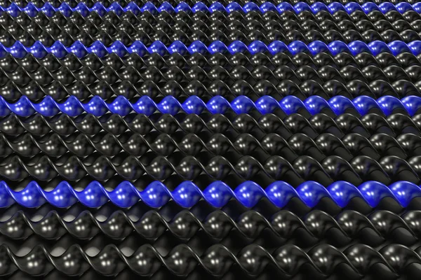 Laski Czarne i niebieskie plastikowe spiralne na czarnym tle — Zdjęcie stockowe