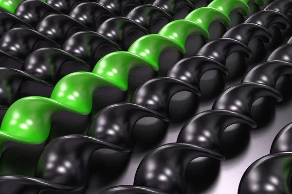 Siyah arka plan üzerine siyah ve yeşil plastik spiral sopa