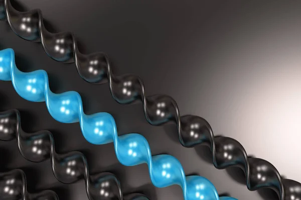 Preto e azul plástico espiral varas no fundo preto — Fotografia de Stock