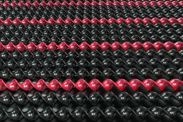 Laski Czarne i czerwone plastikowe spiralne na czarnym tle — Zdjęcie stockowe