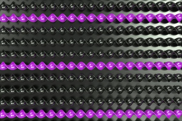 Czarny i fioletowy plastikowe spiralne ramiona na czarnym tle — Zdjęcie stockowe