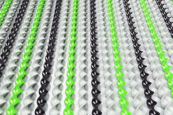 Palos espirales de plástico negro, blanco y verde sobre fondo blanco —  Fotos de Stock