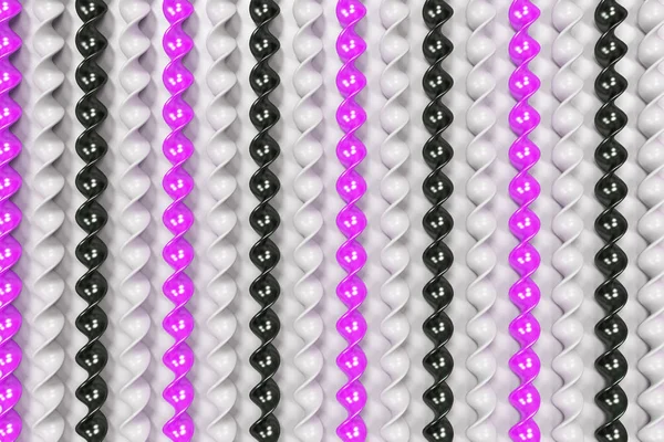 Palos espirales de plástico negro, blanco y violeta sobre fondo blanco — Foto de Stock