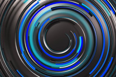 Mavi parlak elemanları ile siyah konsantrik sarmal siyah arka