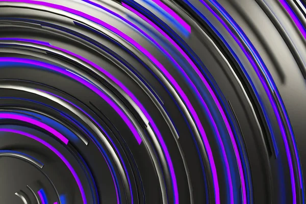 Zwarte concentrische spiraal met blauwe gloeiende elementen op zwarte rug — Stockfoto