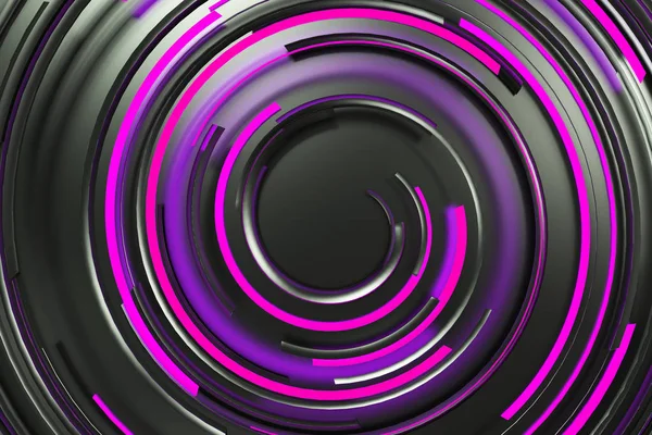 Zwarte concentrische spiraal met violet gloeiende elementen op zwarte ba — Stockfoto