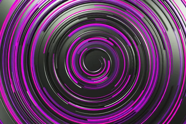 Spirale concentrica nera con elementi luminosi viola su ba nera — Foto Stock