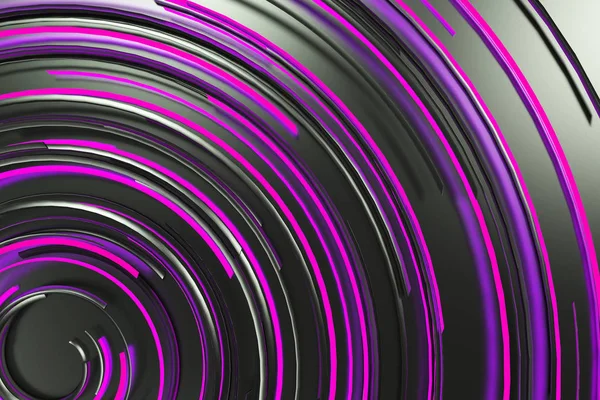 Zwarte concentrische spiraal met violet gloeiende elementen op zwarte ba — Stockfoto
