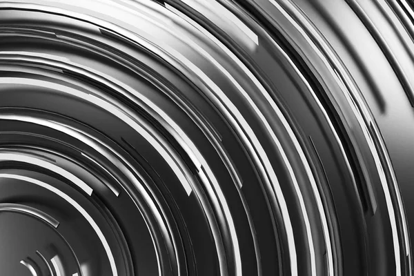 Spirale concentrique noire avec des éléments blancs brillants sur bac noir — Photo