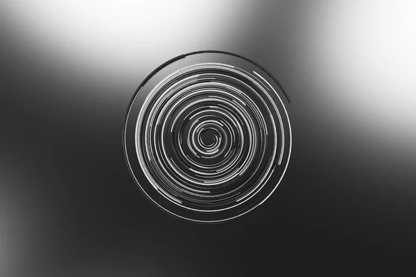 Espiral concêntrica preta com elementos brilhantes brancos no bac preto — Fotografia de Stock