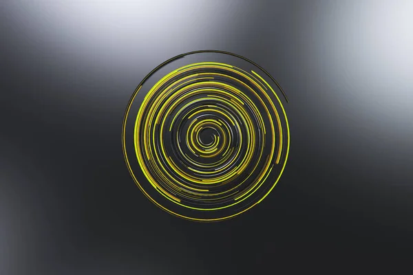 Espiral concéntrica negra con elementos brillantes amarillos sobre ba negra —  Fotos de Stock