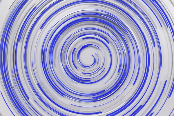 Spirale concentrica bianca con elementi luminosi blu sul retro bianco — Foto Stock