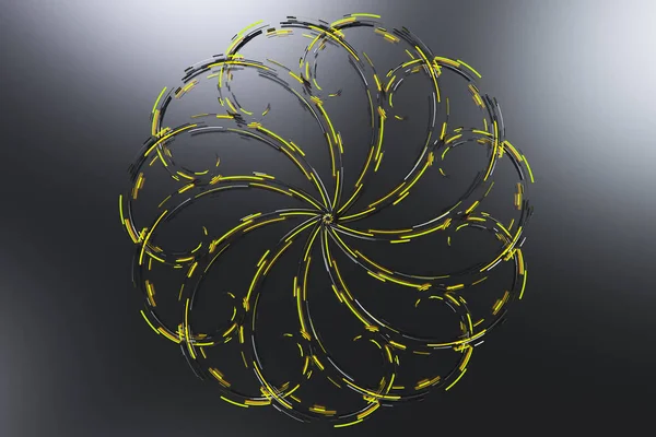 Forma de flor espiral concêntrica preta com elemento brilhante amarelo — Fotografia de Stock