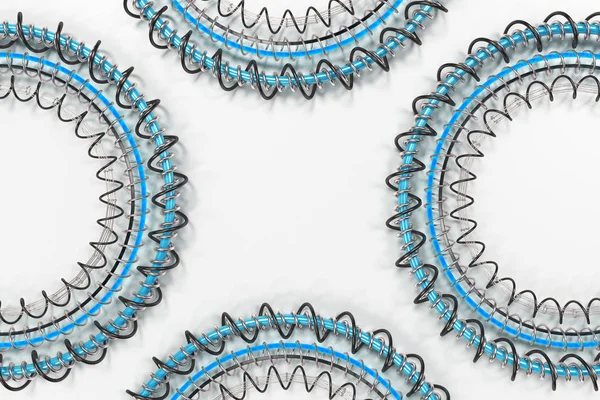 Modello di forme concentriche fatte di anelli e spirali su bianco — Foto Stock