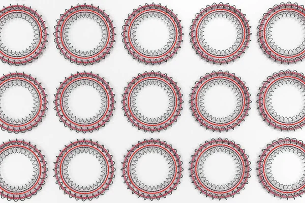 Pattern of concentric shapes made of rings and spirals on white — Stock Photo, Image