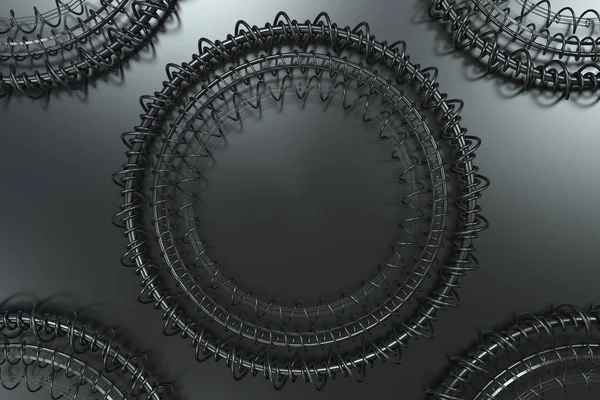 Modèle de formes concentriques en anneaux et spirales sur noir — Photo