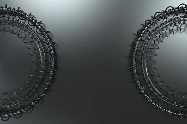 Ομόκεντρα σχήμα κατασκευασμένο από κρίκους και σπείρες σε μαύρο φόντο — Φωτογραφία Αρχείου