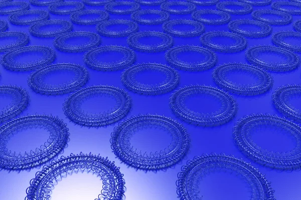 Modèle de formes concentriques en anneaux et spirales sur bleu b — Photo