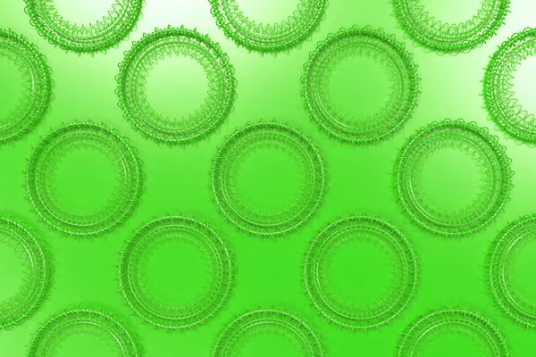 Padrão de formas concêntricas feitas de anéis e espirais em verde — Fotografia de Stock
