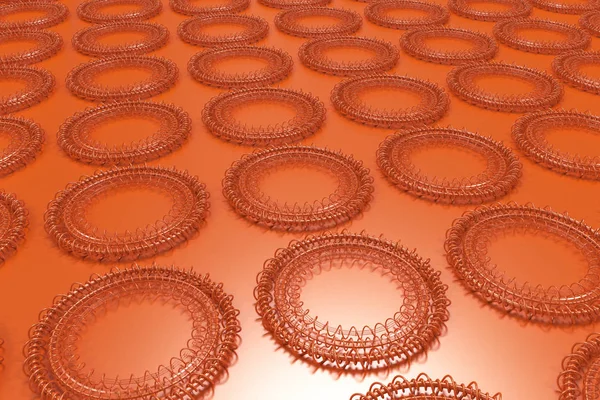 Modèle de formes concentriques en anneaux et spirales sur orange — Photo