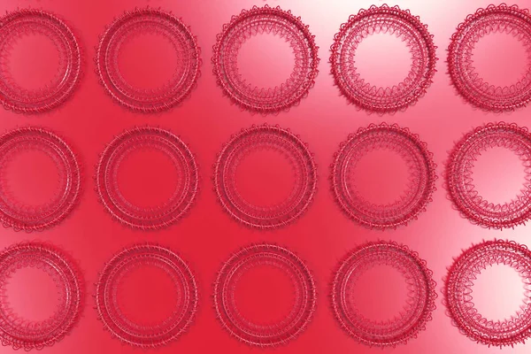 Patroon van concentrische vormen gemaakt van ringen en spiralen op rode ba — Stockfoto