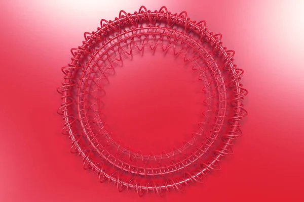 Forme concentrique en anneaux et spirales sur fond rouge — Photo