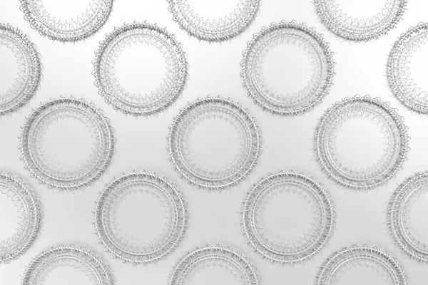 Padrão de formas concêntricas feitas de anéis e espirais em branco — Fotografia de Stock