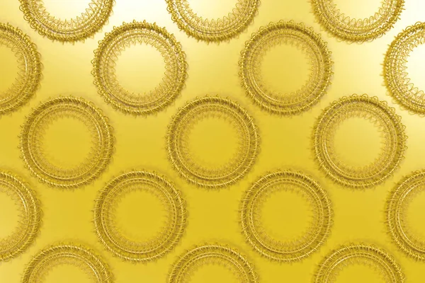 Pattern of concentric shapes made of rings and spirals on yellow — Stock Photo, Image