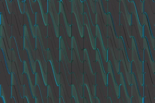 Modèle de formes extrudées torsadées noires aux lignes bleues éclatantes — Photo