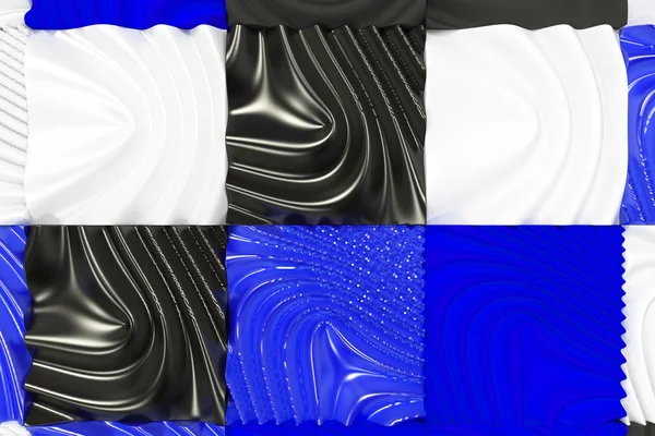 Pattern of black, white and blue cubes with deformed surfaces — Stock Photo, Image